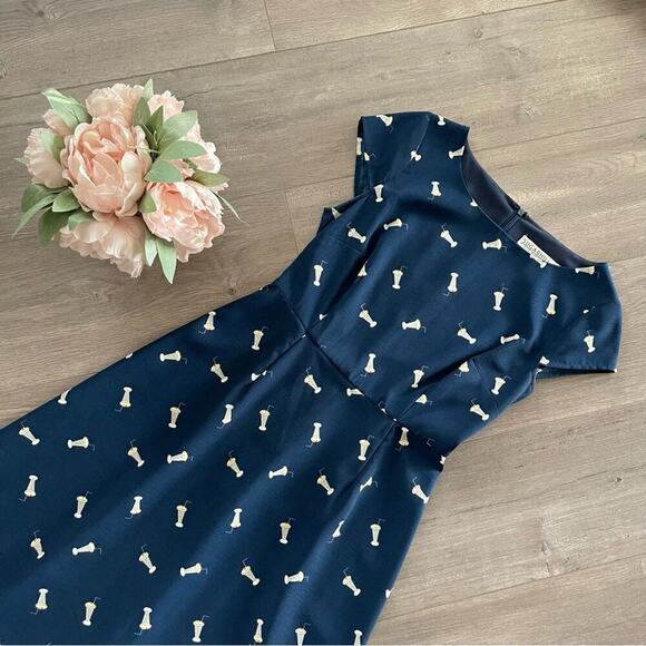 New Modcloth Sugarhill Milkshakes Navy Blue Midi Dress - Picture 3 of 6